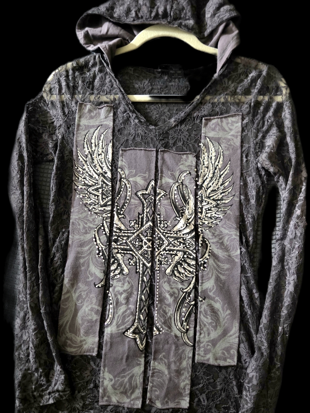 Vintage Bus stop Los Angeles angel wings rhinestones y2k hoodie